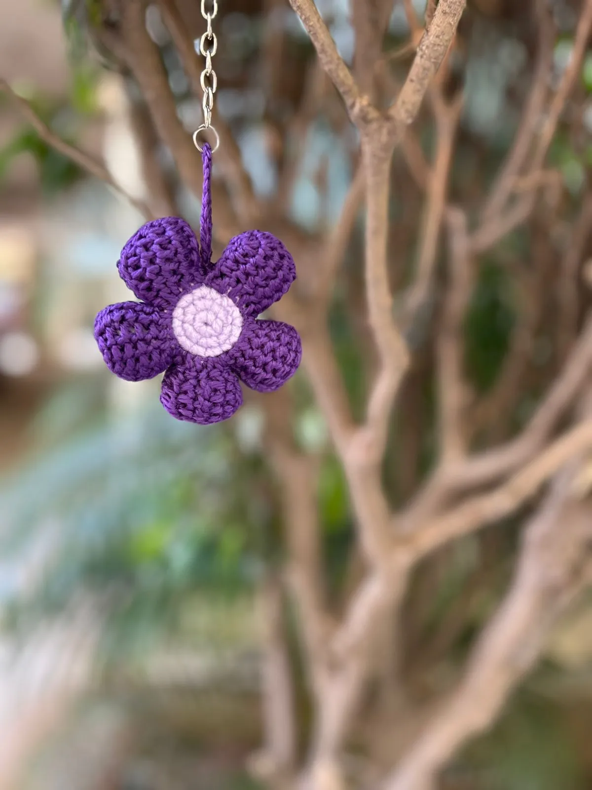 Crochet Puff Flower Keychain